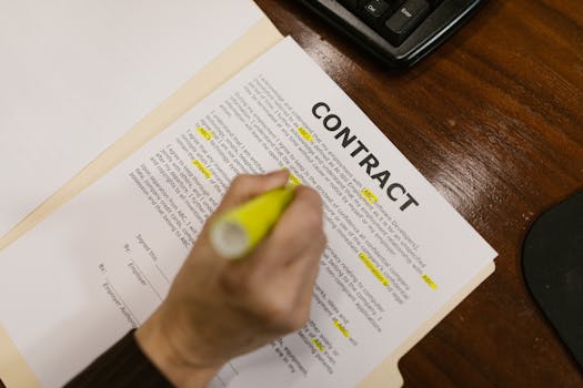 pexels-photo-7841451-7841451 Focused view of a person highlighting text in a contract document on a wooden office desk.